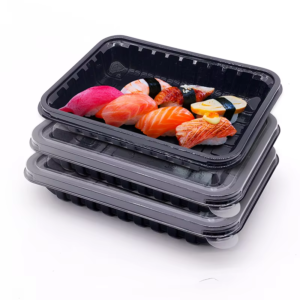 disposable plastic container sushi service packing tray with lid sushi plate