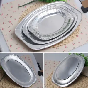 aluminum foil disposable oval serving platter silver embossed foil food trays 3