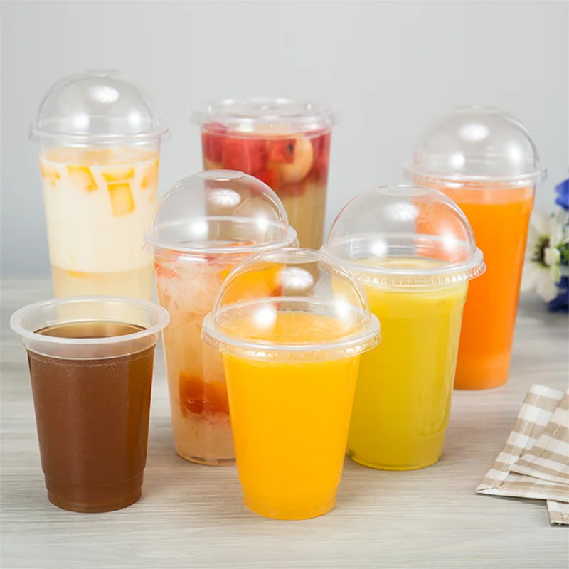 plastic cups for freshly squeezed juice Disposable clear plastic cups for cold drinks and takeaway beverages.